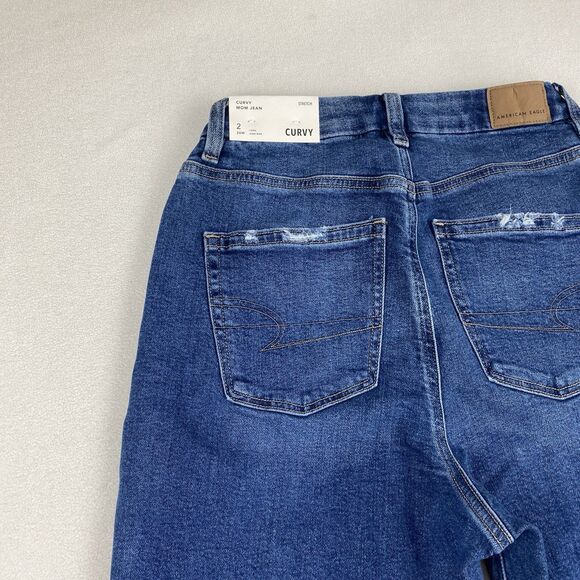American Eagle Womens 2L Curvy Mom Jeans High Rise Blue Stretch Denim New Y2K - Picture 10 of 16